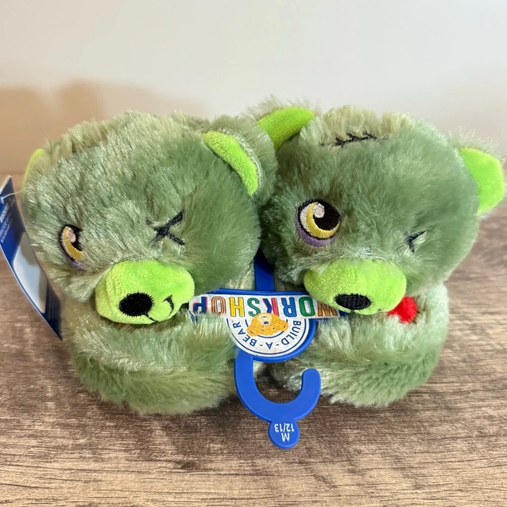 NEW Build a Bear BAB Frankenbear Monster Zombie Halloween Slippers Toddler 12/13